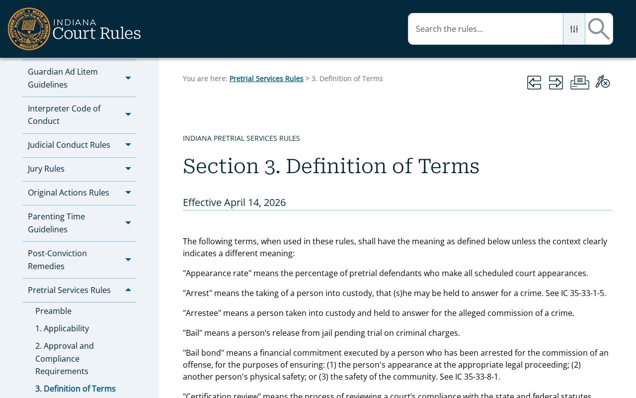 Jay County arrest warrant pretrial definitions